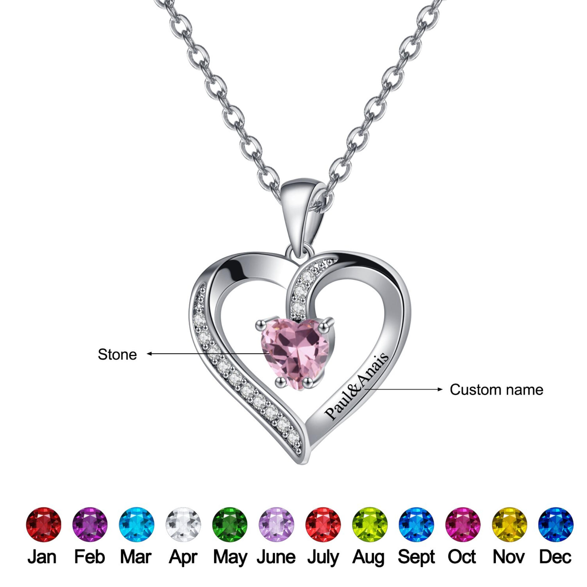 Heart-Shaped Birthstone Pendant Necklace