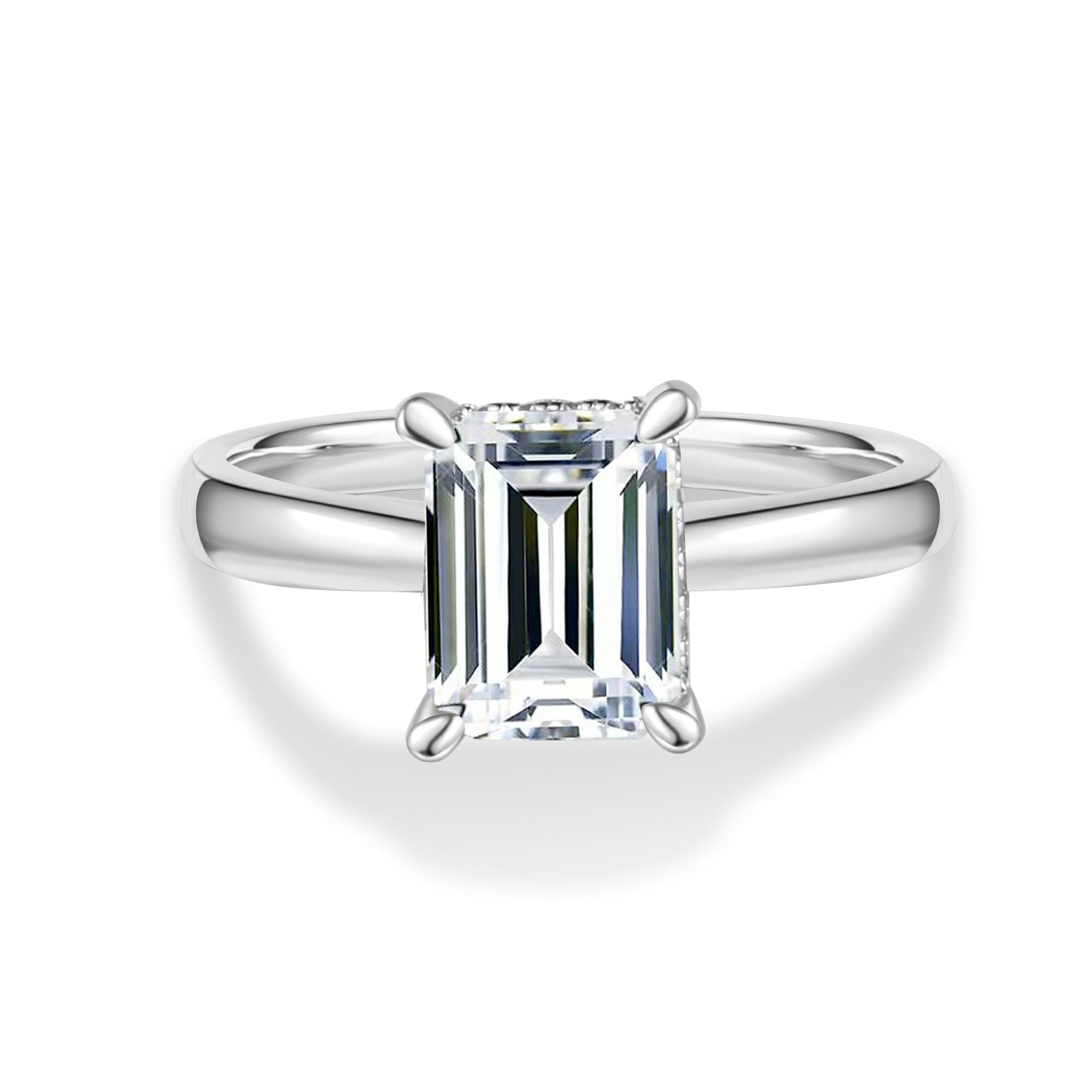 Emerald Cut Moissanite Ring with Hidden Halo