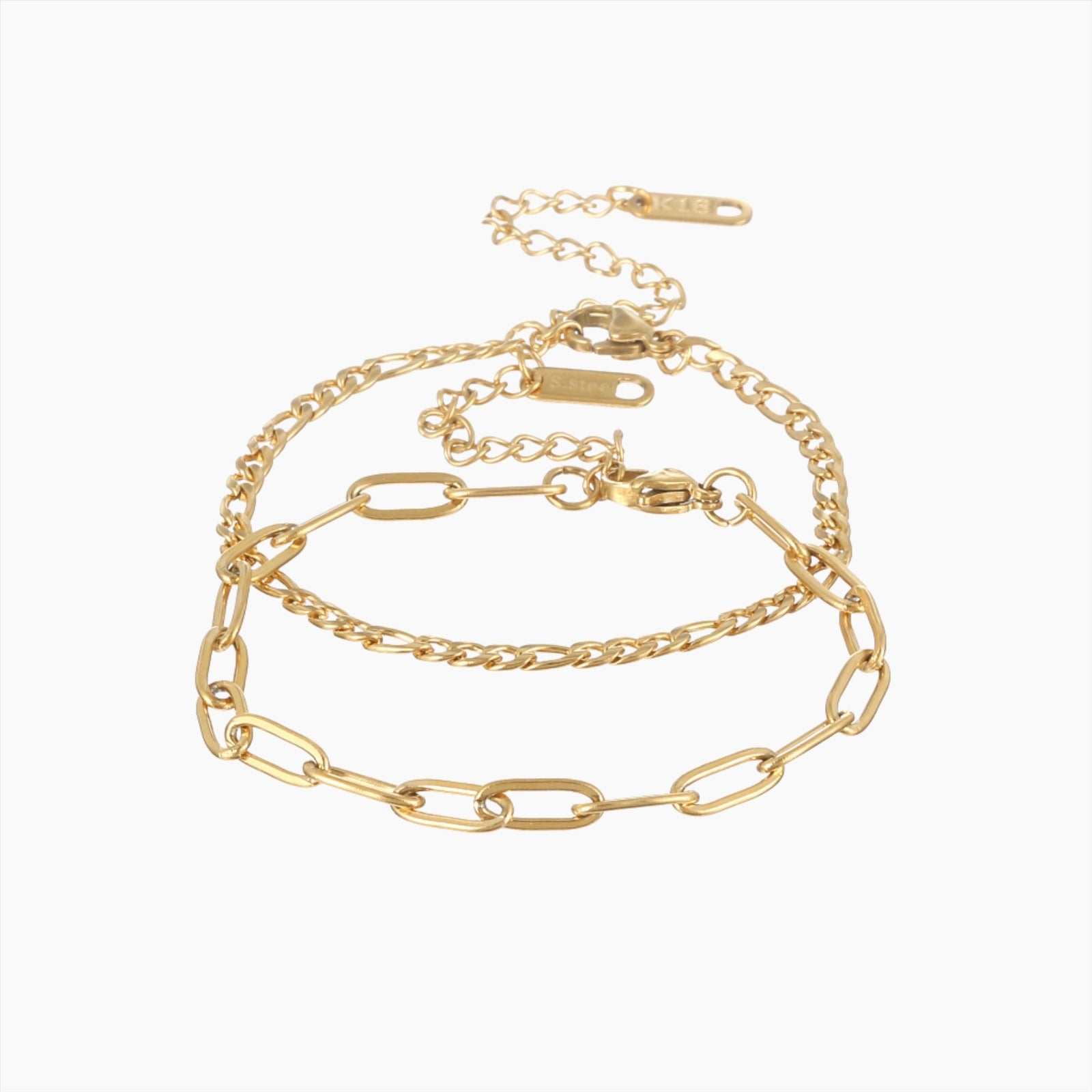 Figaro Chain Bracelet Set - Paperclip Link Style