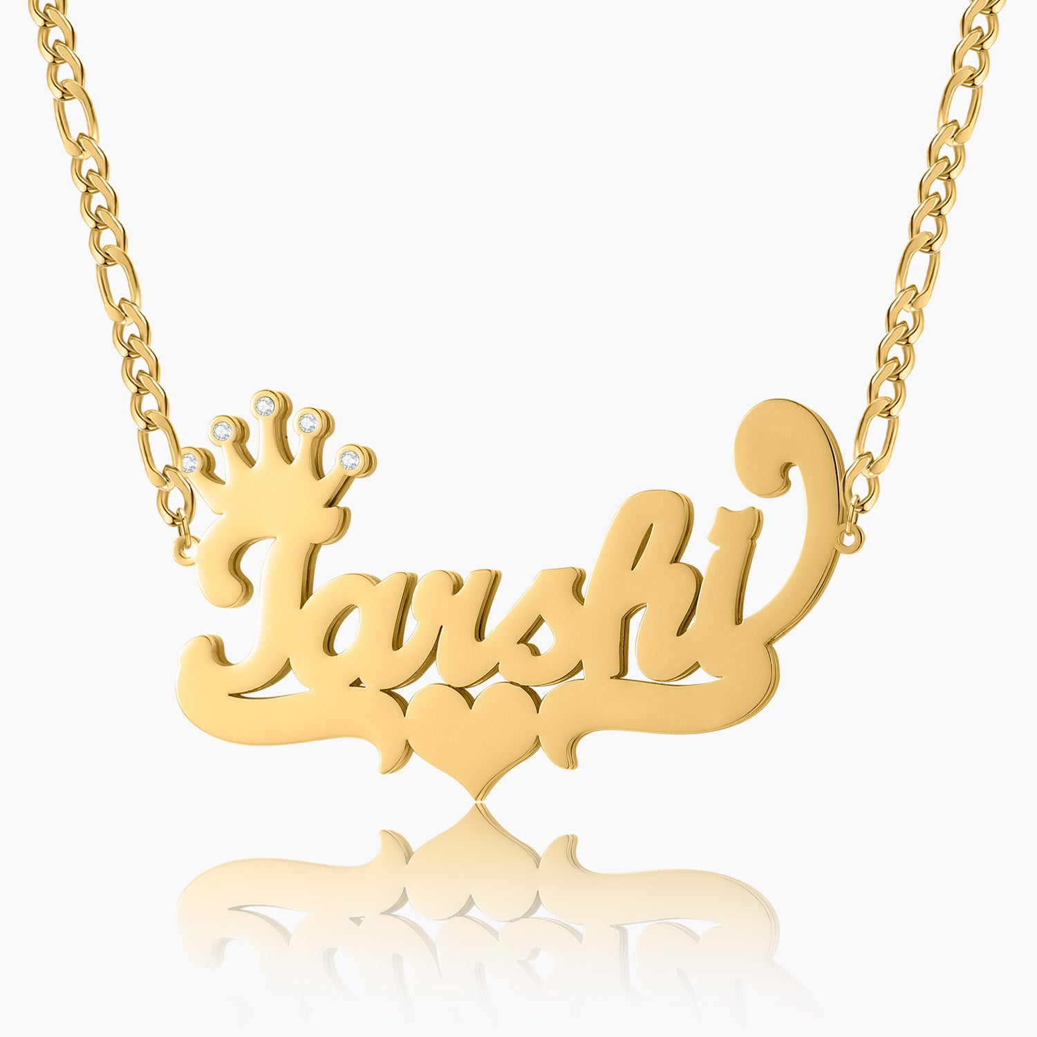 Double Plated Heart Name Necklace with Figaro Chain