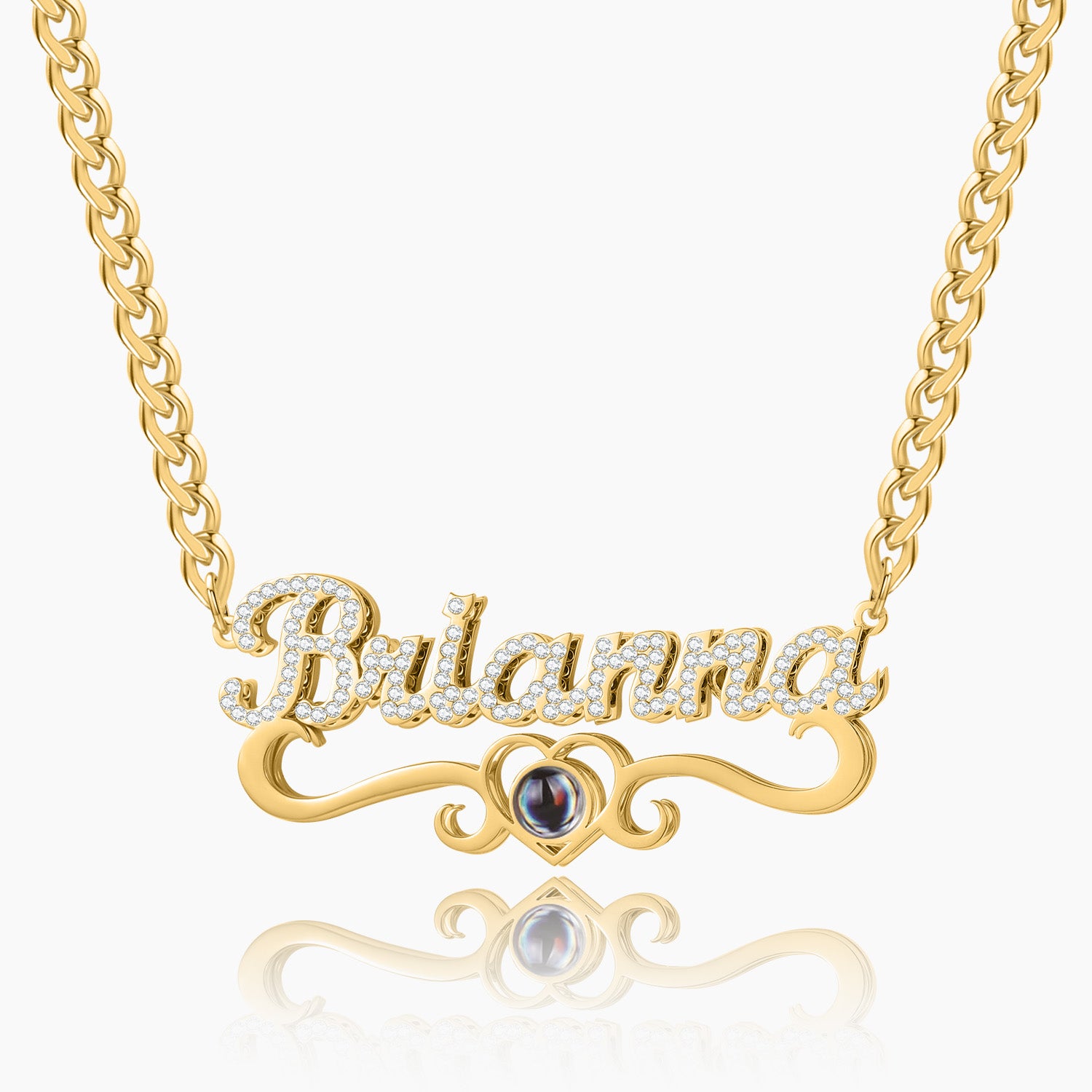 Iced Heart Name Necklace with Cuban Chain