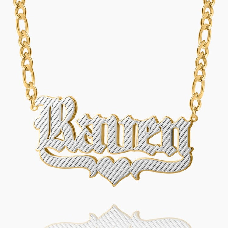 Gothic Name Necklace - Double Plated Figaro Chain