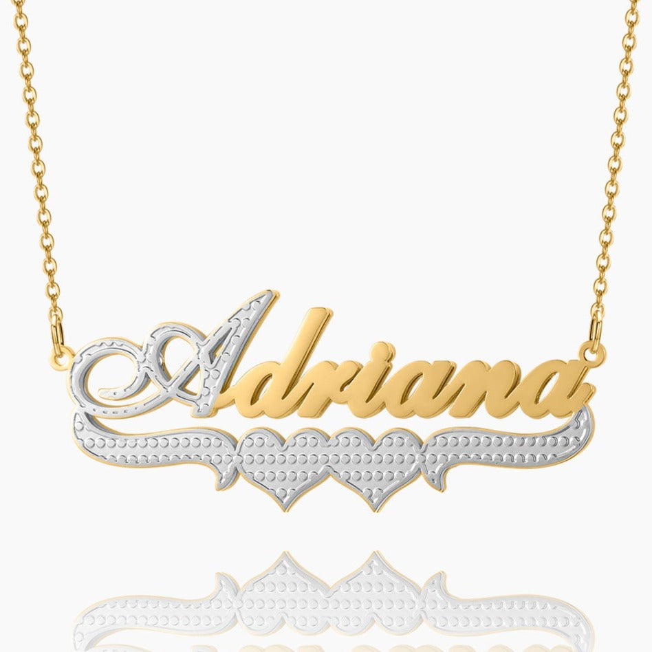 Double Heart Name Necklace in Plated Metal