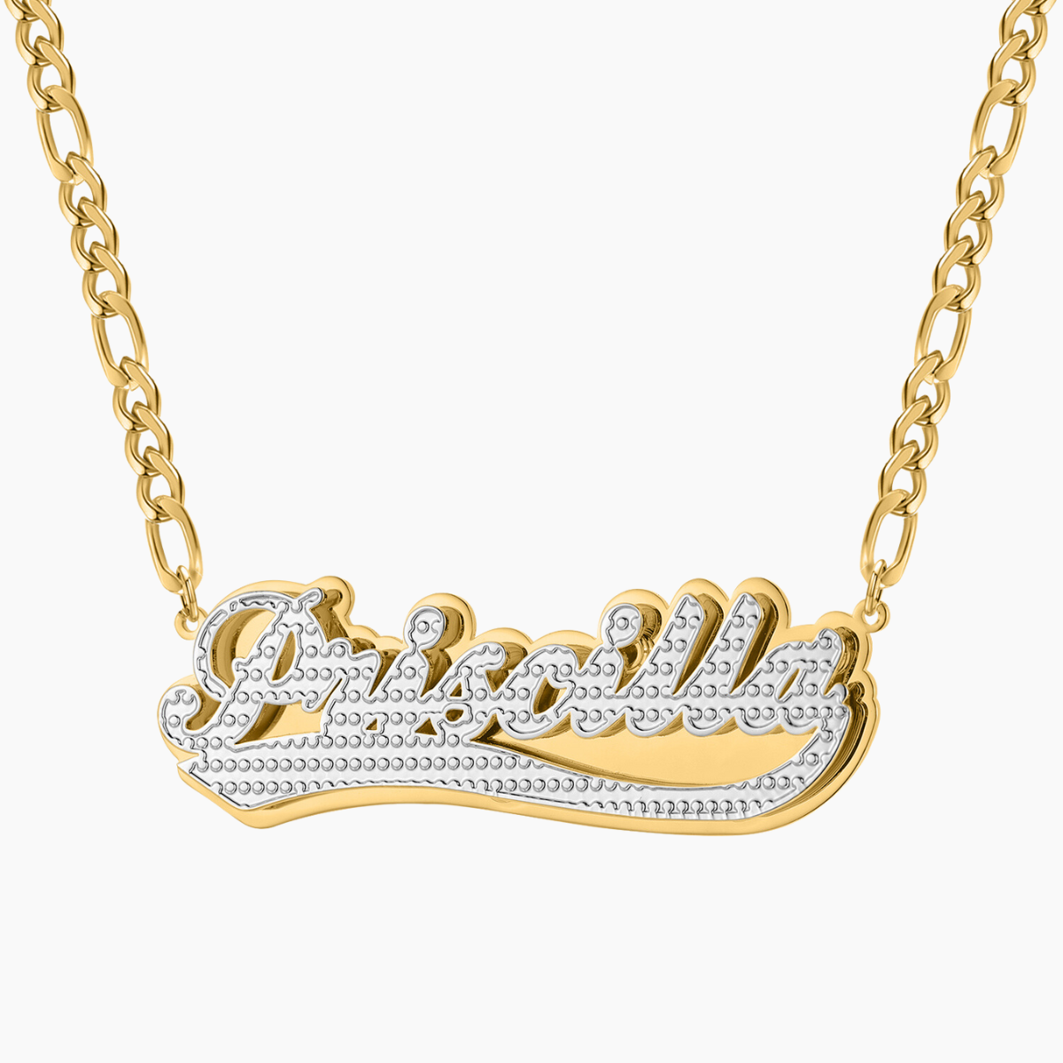Custom Name Necklace with Figaro Chain - Double Plated