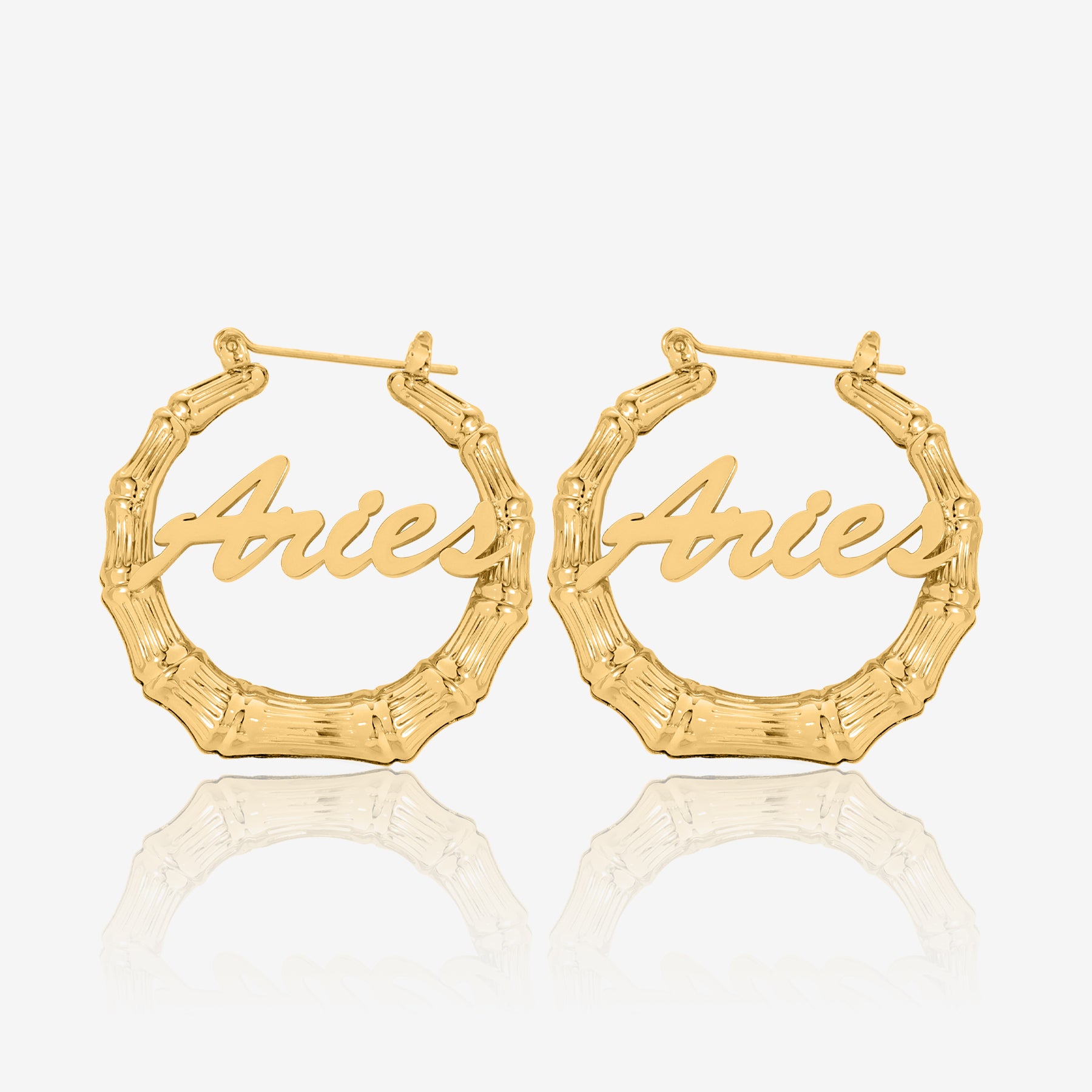 Bamboo Name Hoop Earrings - Stylish Script Design