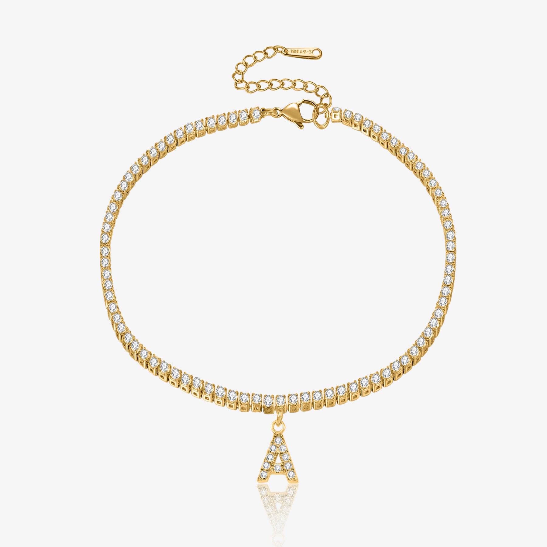 Tennis Chain Letter Anklet - Iced Jewelry