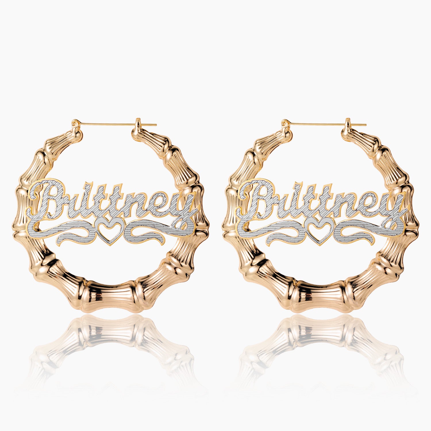 Bamboo Heart Hoop Earrings - Double Plated Name Design