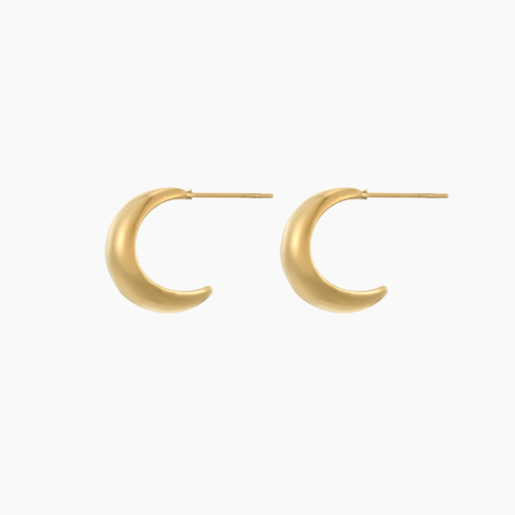 Crescent Moon Stud Earrings - Minimalist Gold Hoops