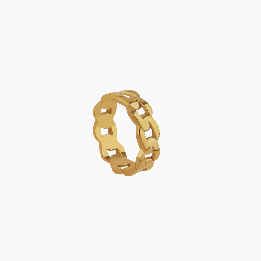 Men's Cuban Link Ring - Bold Gold Chain Design