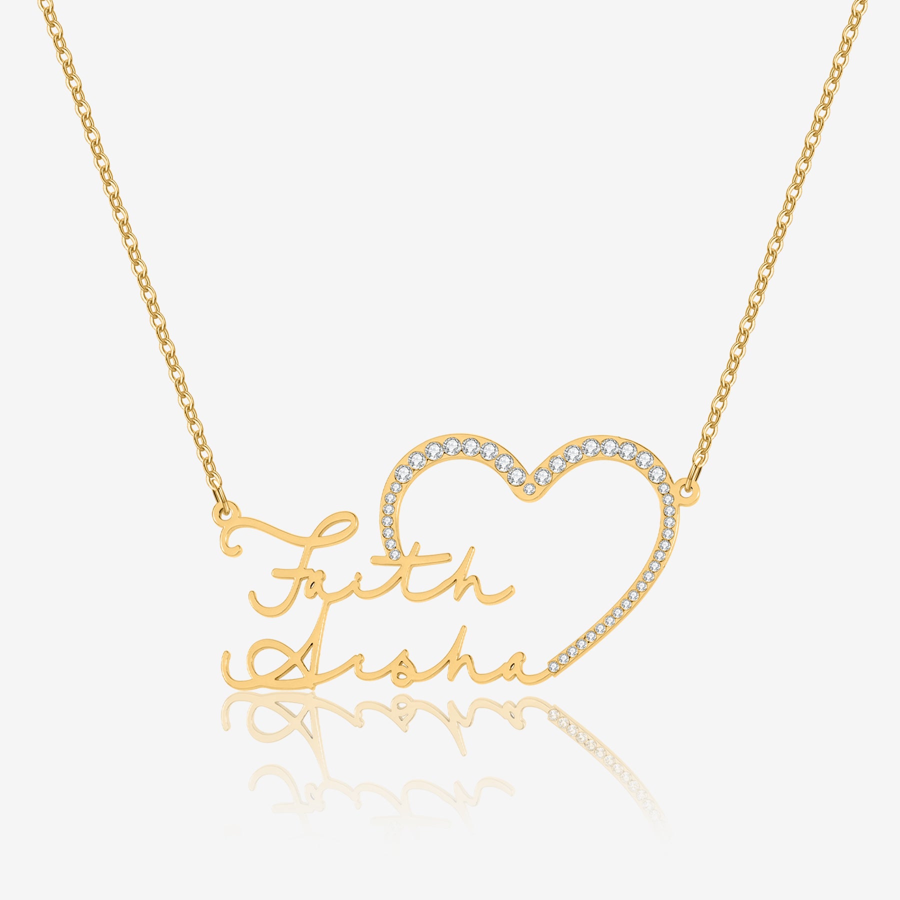 Double Script Name Necklace with Iced Heart
