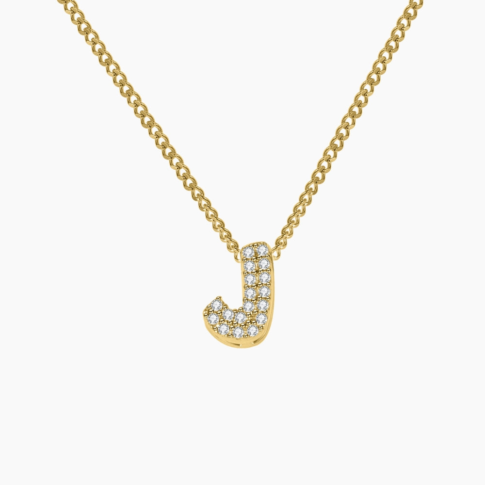 Iced Initial Pendant Necklace with Cuban Chain