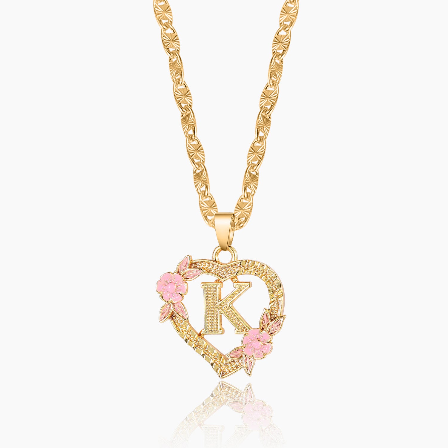 Personalized Floral Initial Necklace with Chain