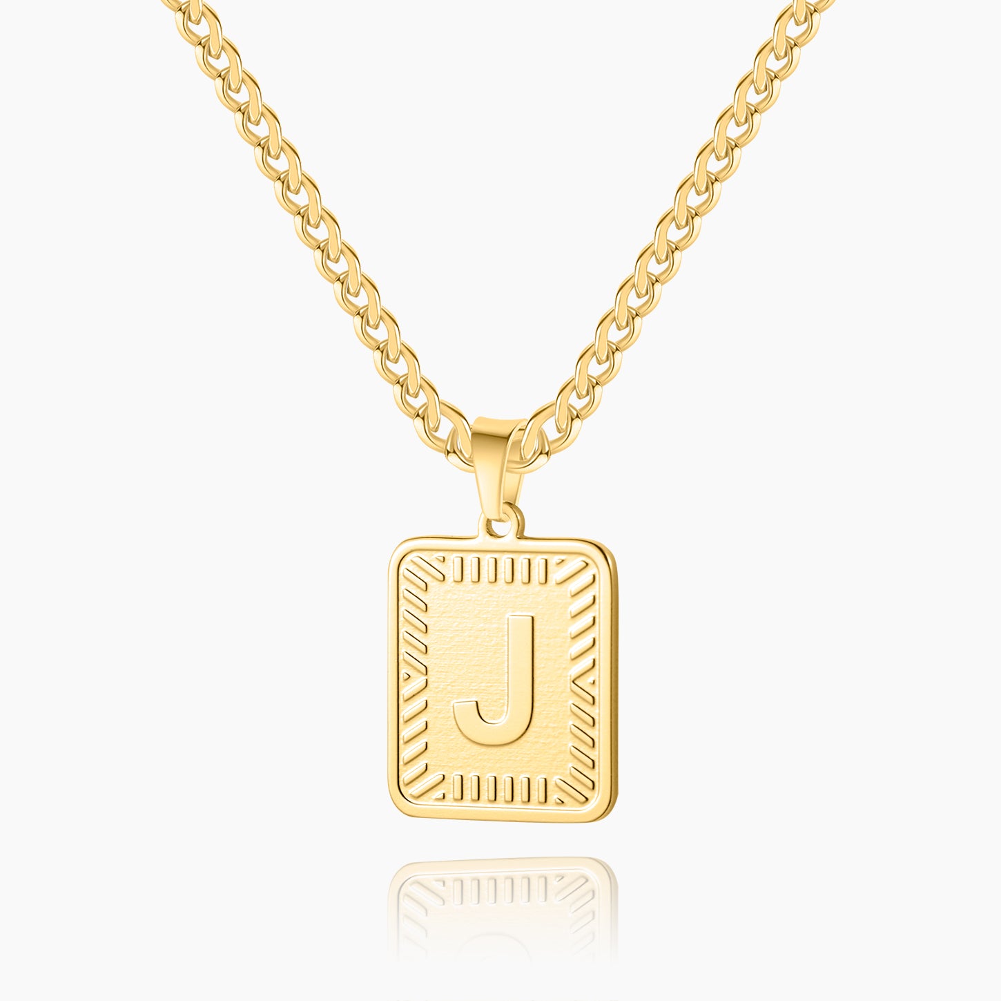 Personalized Embossed Initial Necklace - Cuban Chain