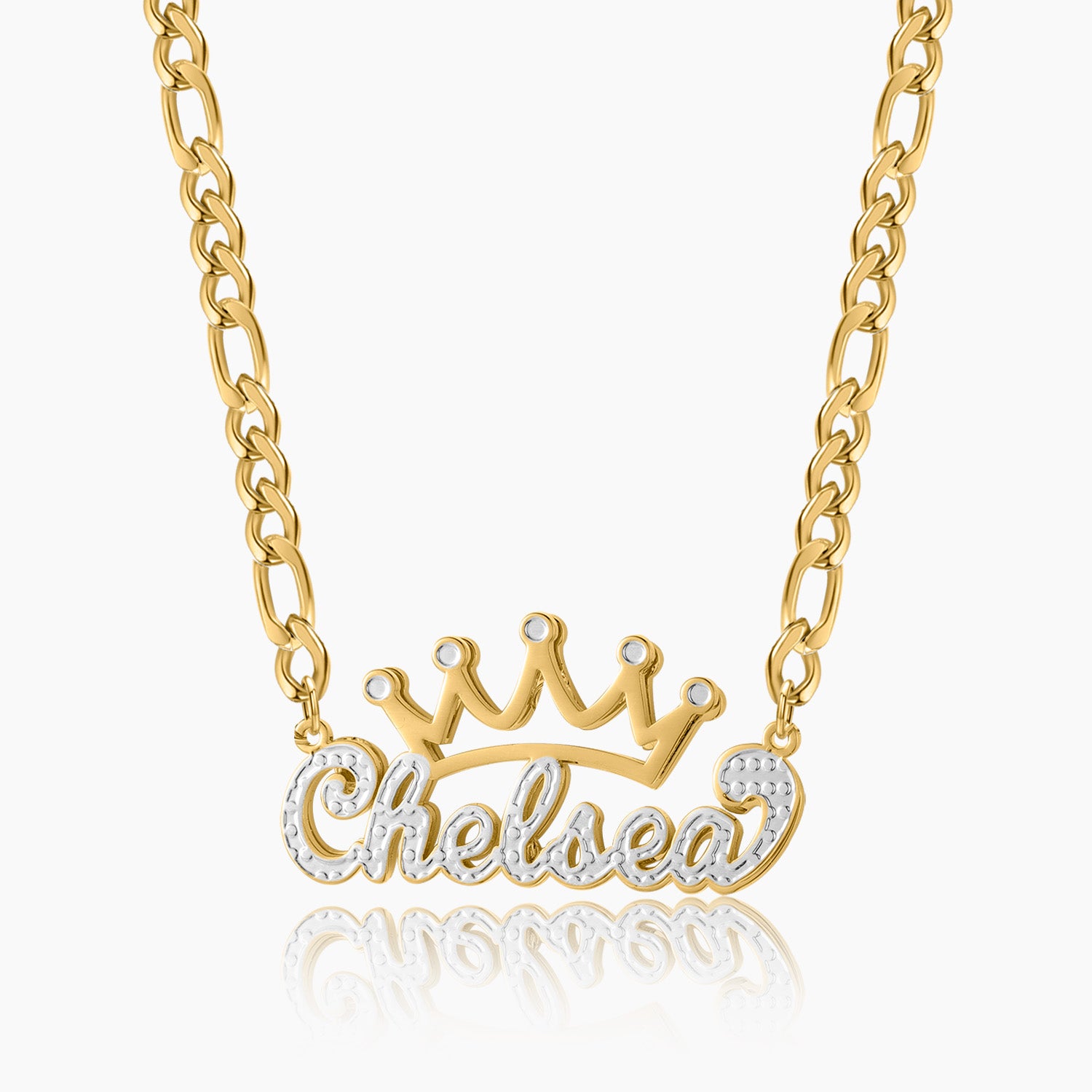 Double Plated Crown Name Necklace for Kids