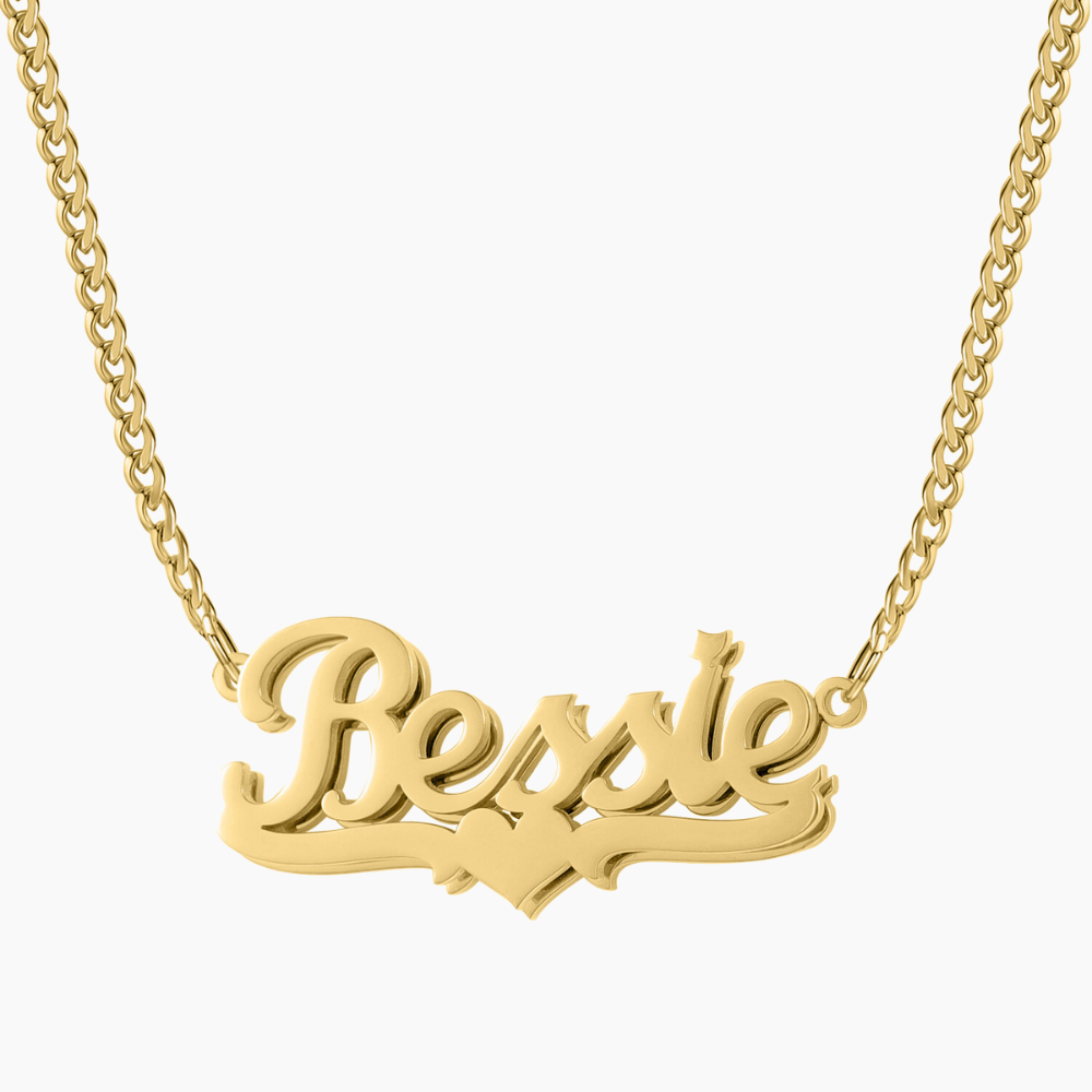 Personalized Kids Heart Name Necklace with Cuban Chain