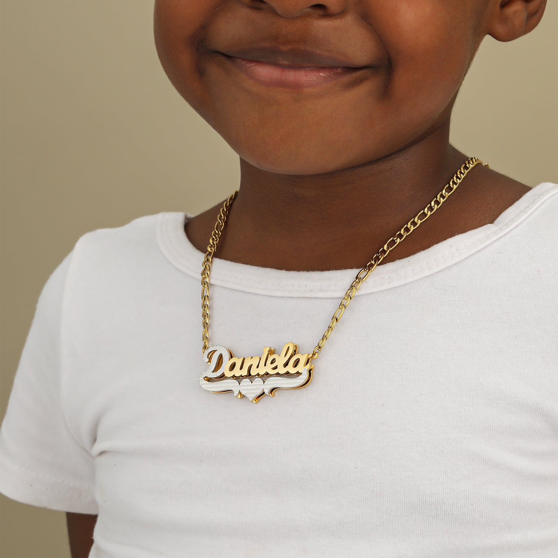 Double Plated Kids Name Necklace - Figaro Chain