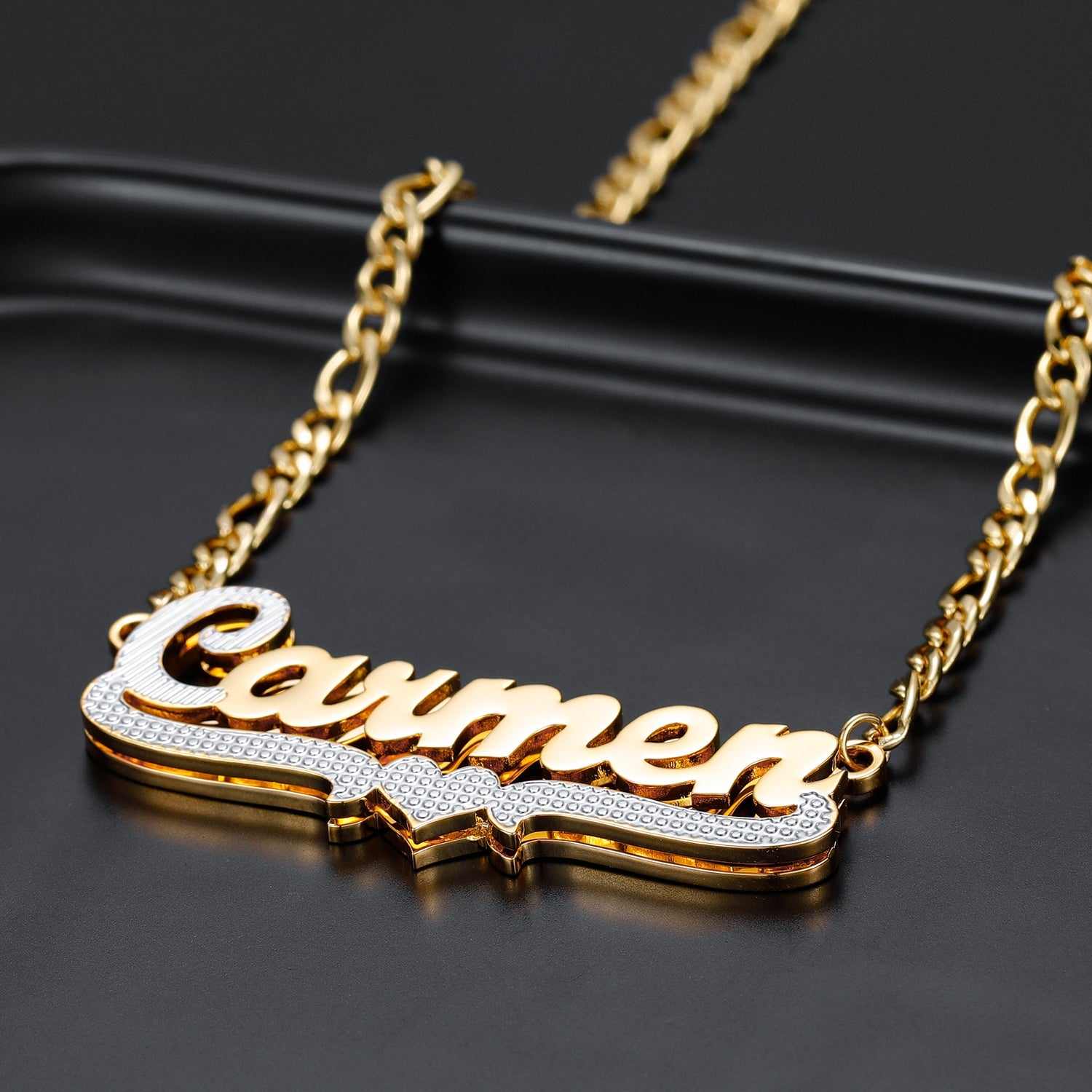 Double Plated Kids Name Necklace - Figaro Chain