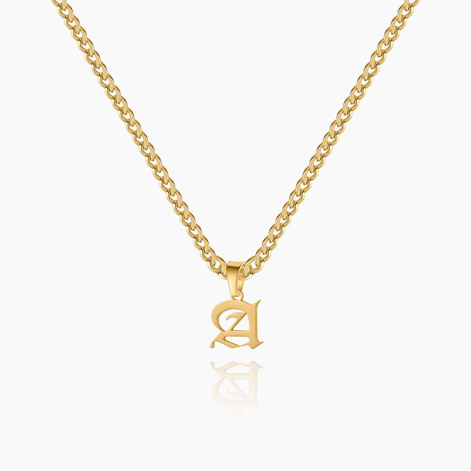 Gothic Initial Necklace on Cuban Chain