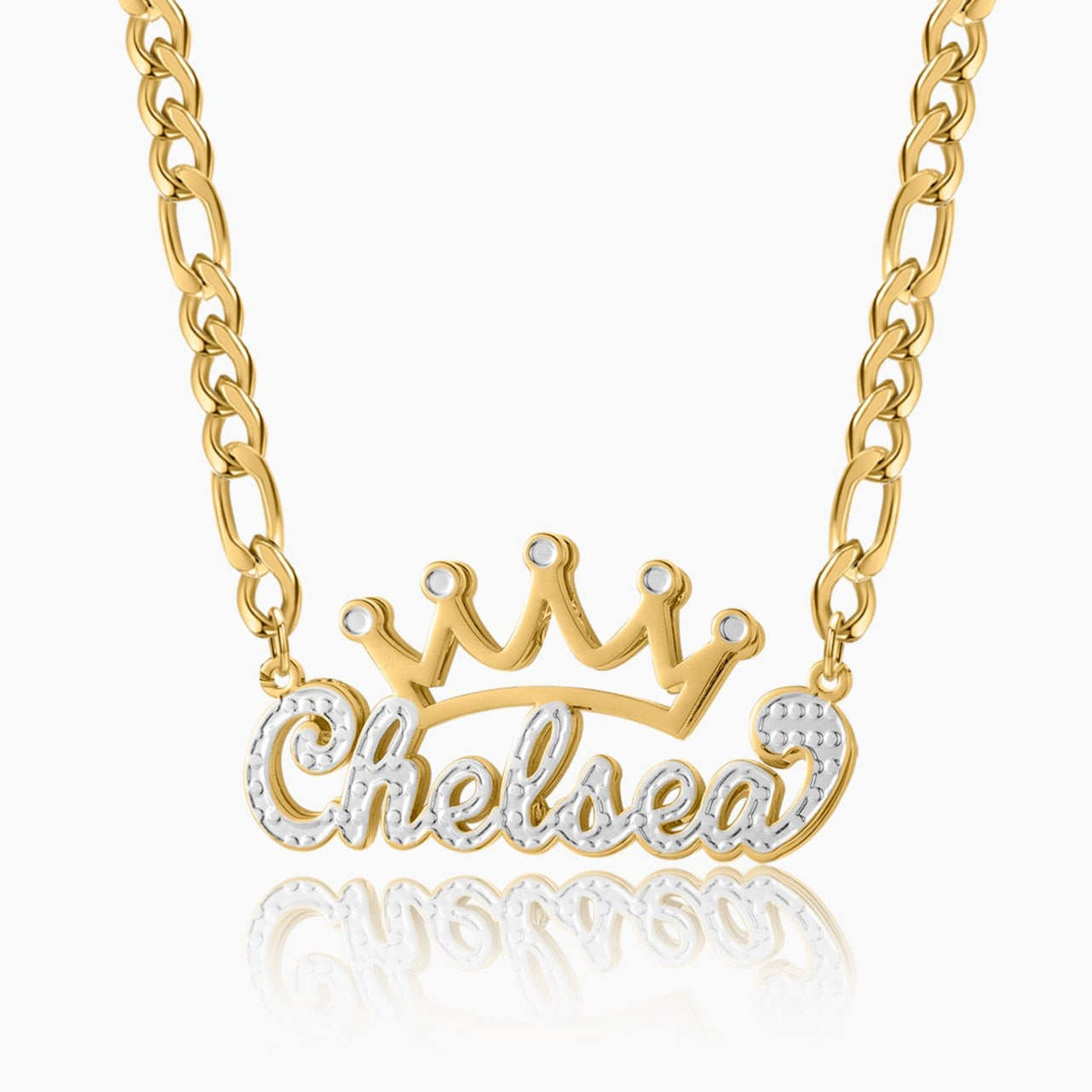Personalized Crown Name Necklace with Figaro Chain