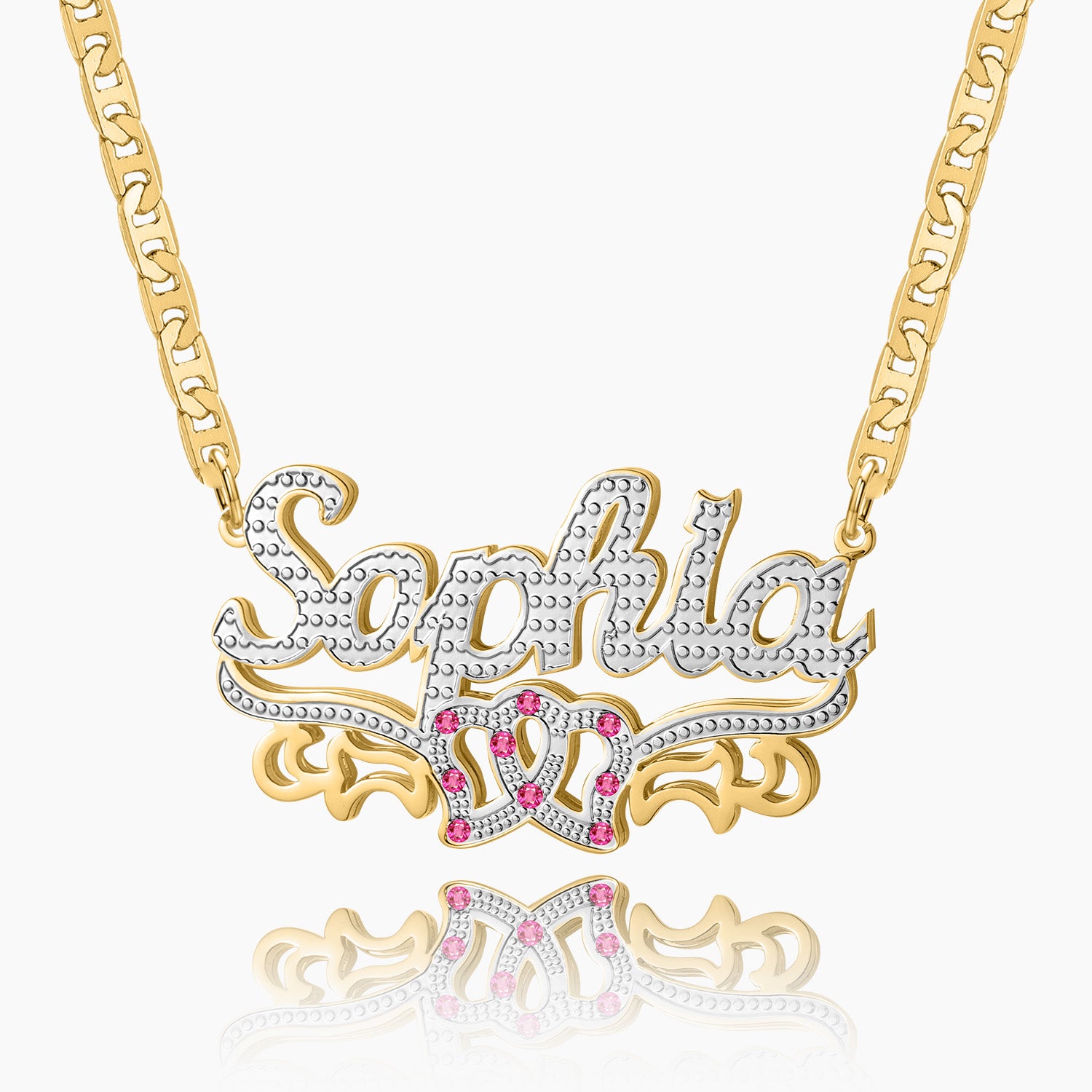 Double Heart Name Necklace with Clip Chain